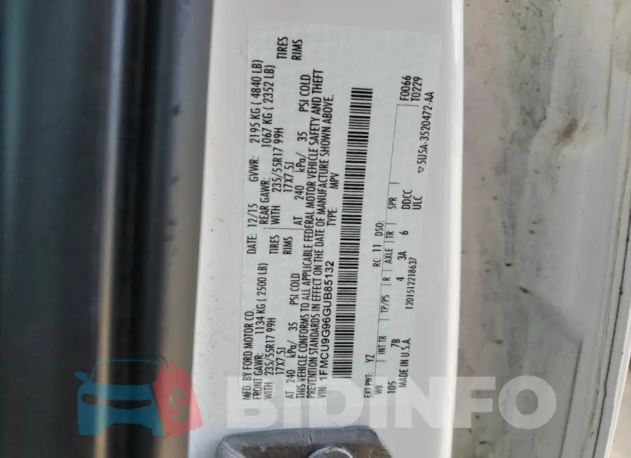 1FMCU9G96GUB85132 Photo# 14