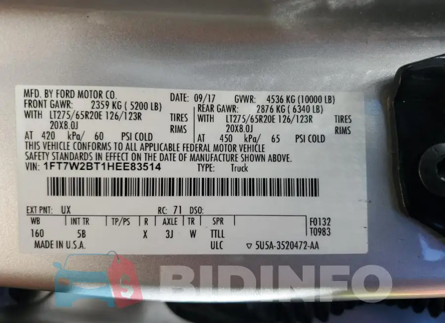 1FT7W2BT1HEE83514 Photo# 12