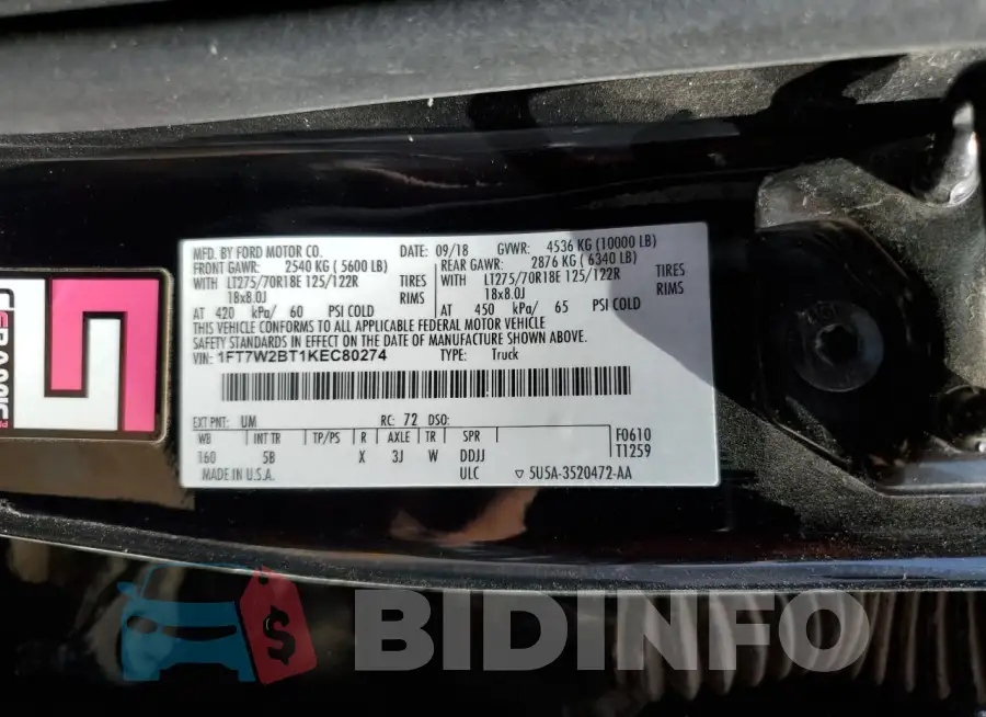 1FT7W2BT1KEC80274 Photo# 12
