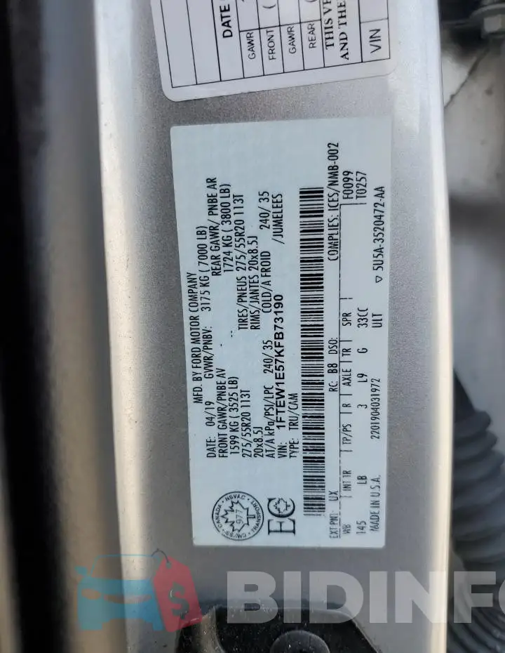1FTEW1E57KFB73190 Photo# 12
