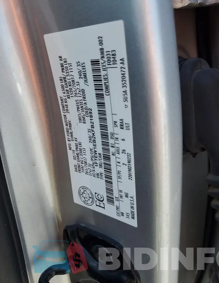 1FTEW1EB2KFB21892 Photo# 12