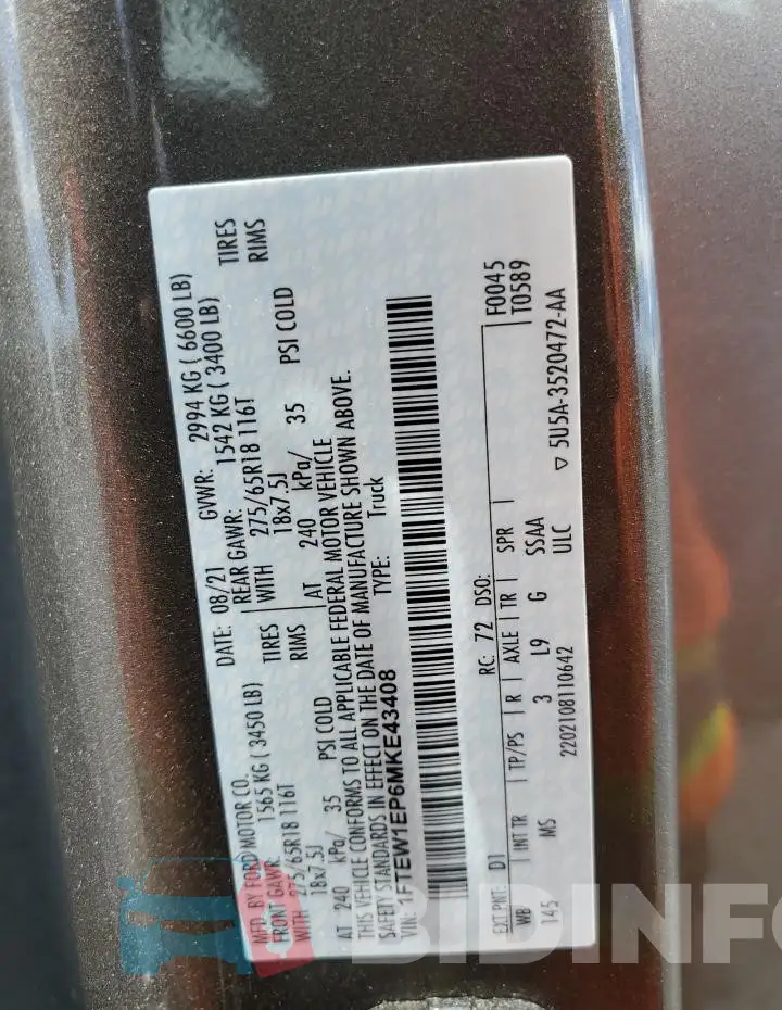 1FTEW1EP6MKE43408 Photo# 12
