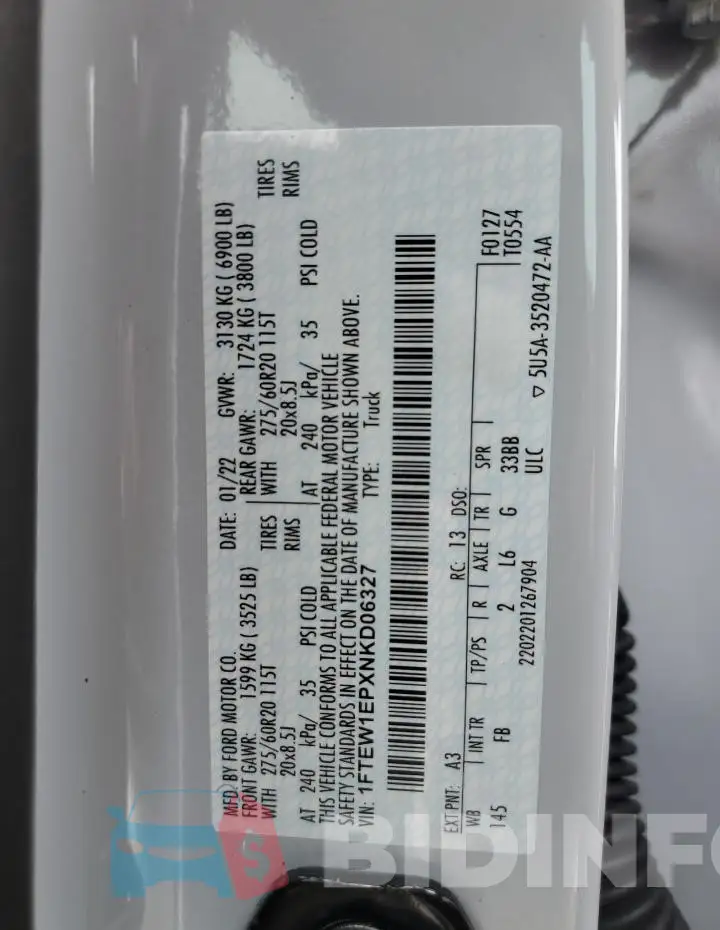 1FTEW1EPXNKD06327 Photo# 12