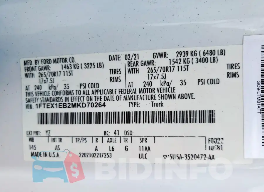 1FTEX1EB2MKD70264 Photo# 12