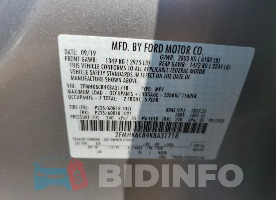 2FMHK6C84KBA31718 Photo# 13