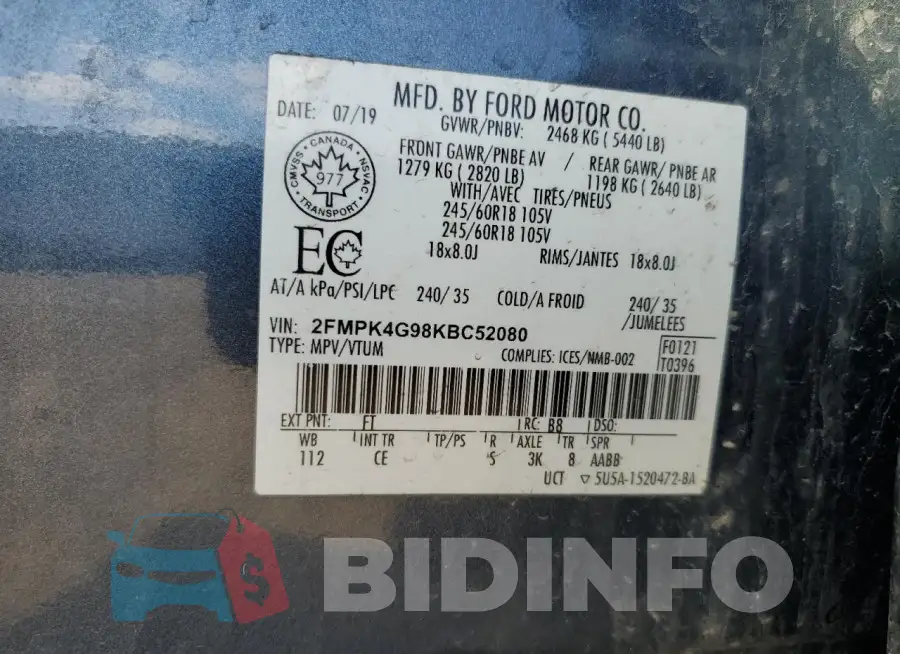 2FMPK4G98KBC52080 Photo# 12