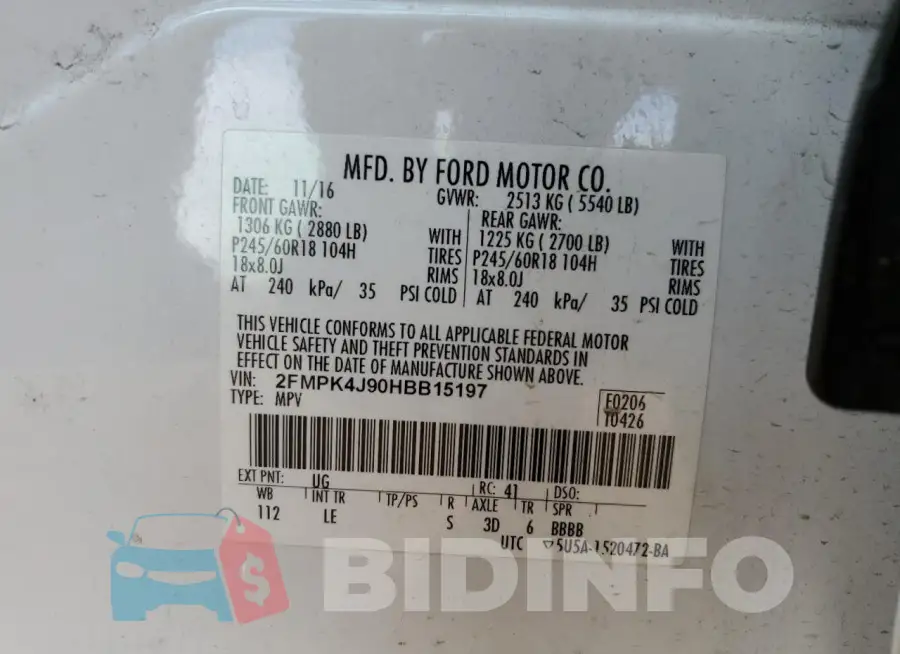2FMPK4J90HBB15197 Photo# 14