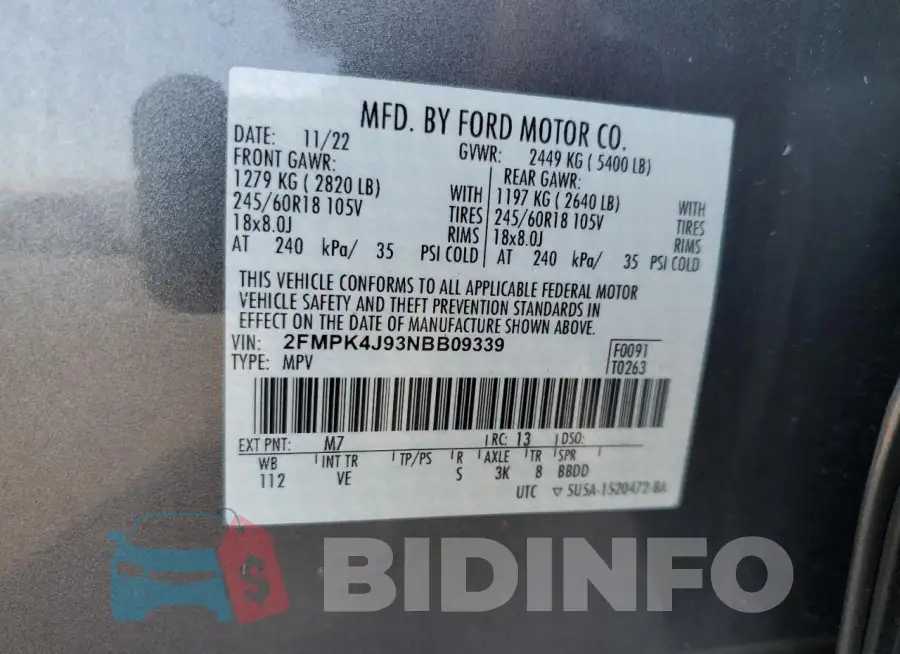 2FMPK4J93NBB09339 Photo# 13