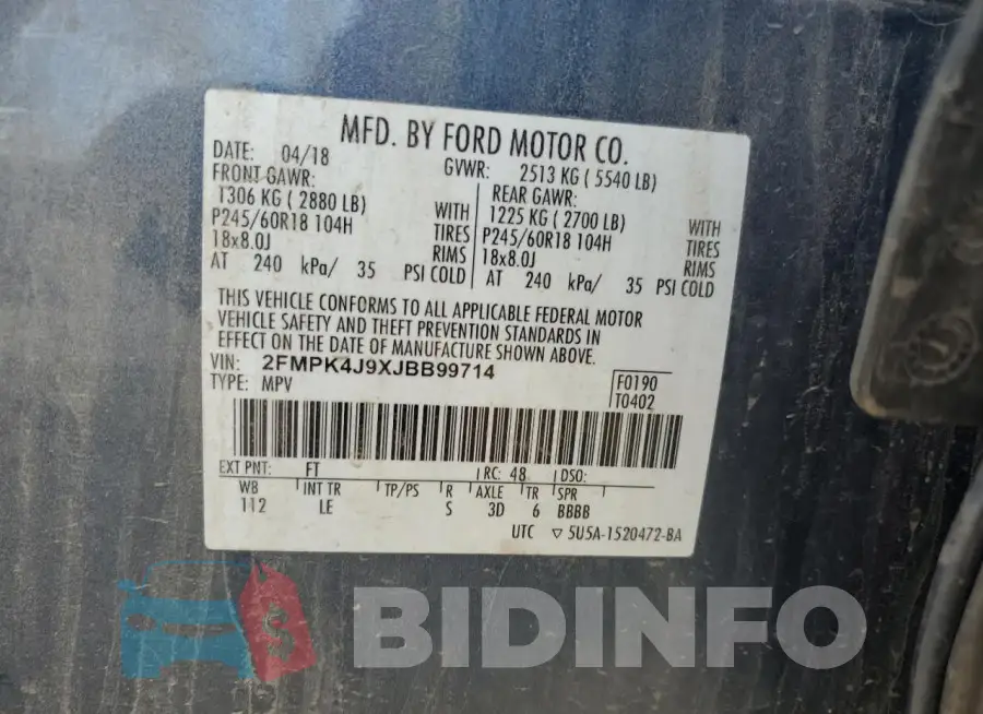 2FMPK4J9XJBB99714 Photo# 12