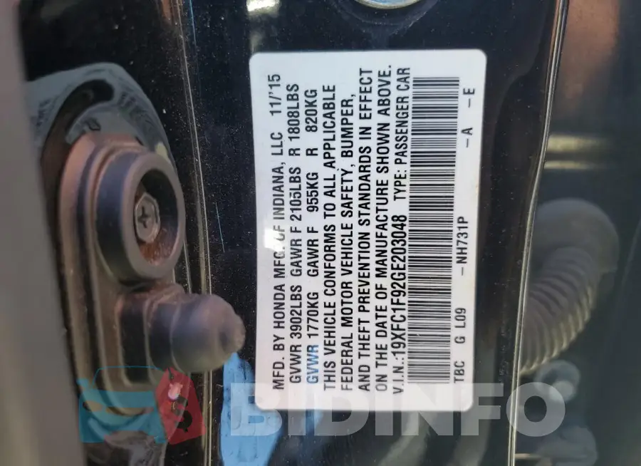 19XFC1F92GE203048 Photo# 12