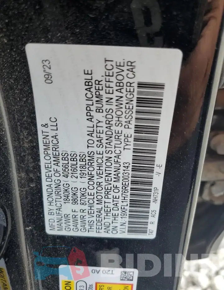 19XFL1H76RE003143 Photo# 13