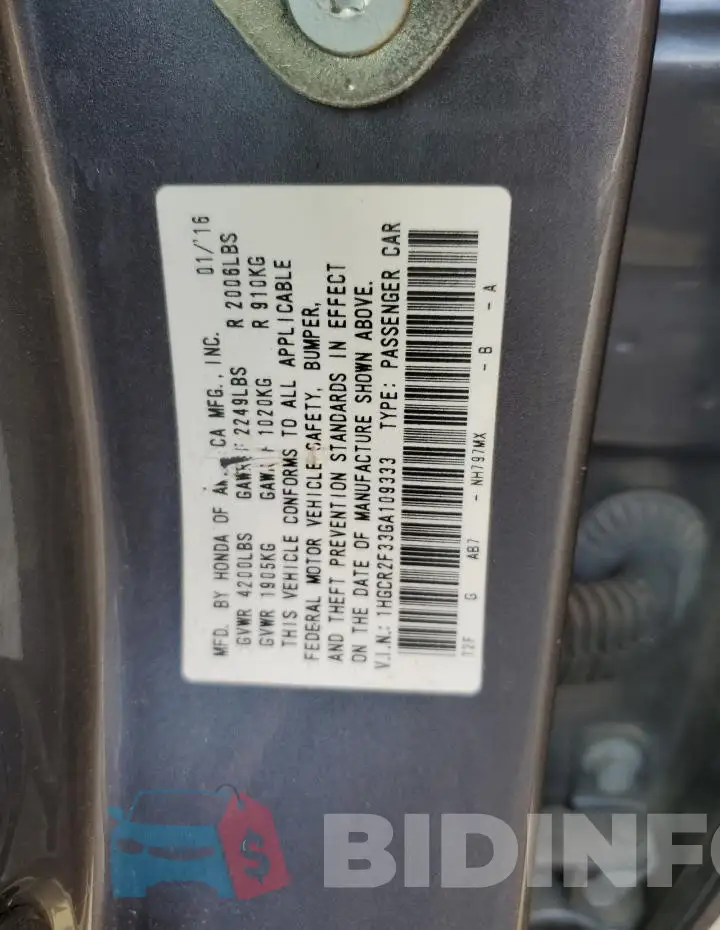 1HGCR2F33GA109333 Photo# 12