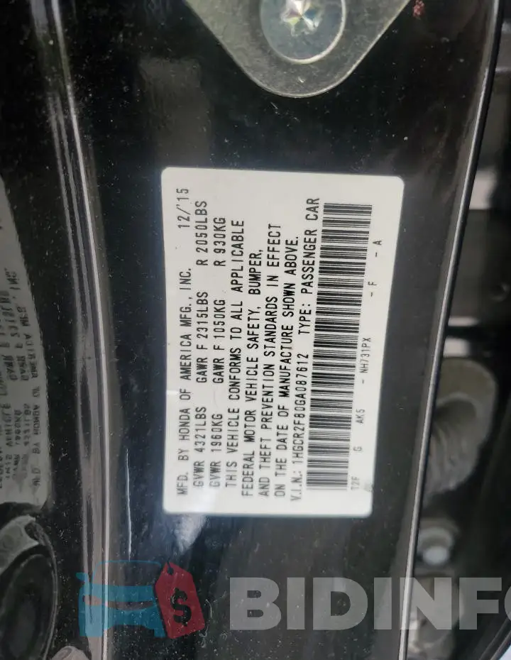 1HGCR2F80GA087612 Photo# 13