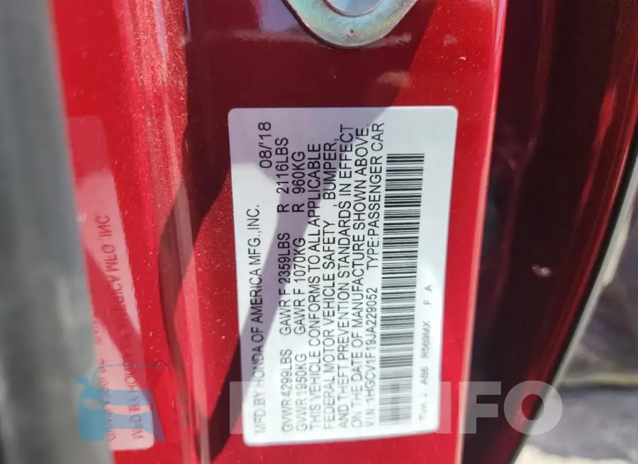1HGCV1F19JA229052 Photo# 12