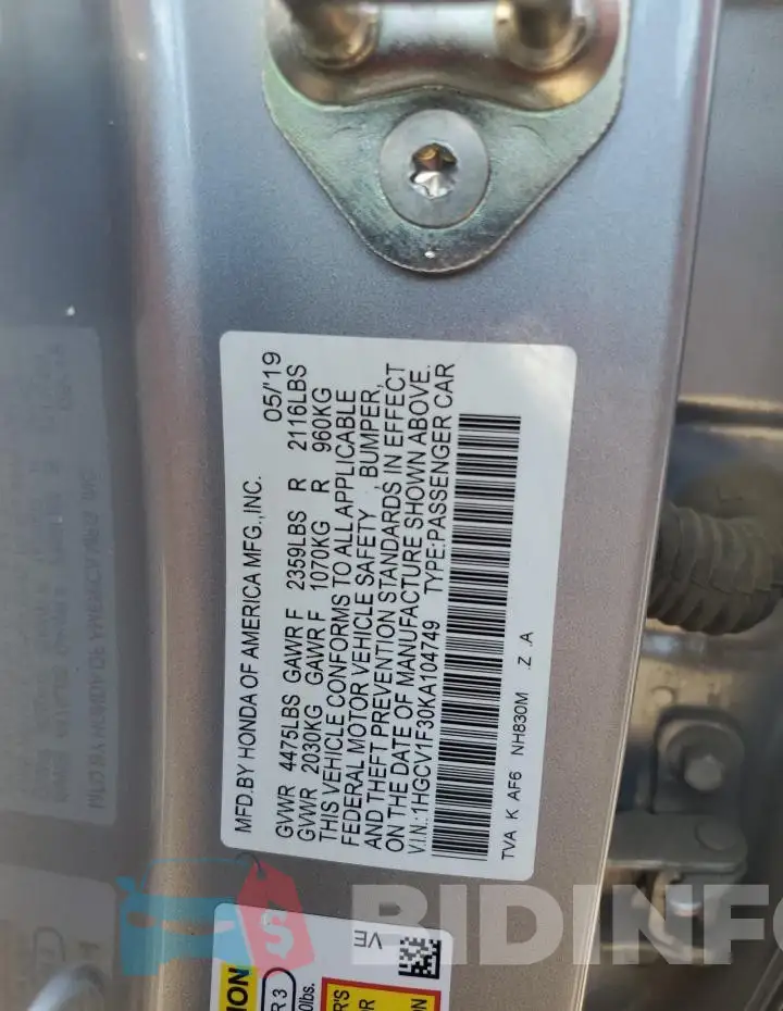 1HGCV1F30KA104749 Photo# 12