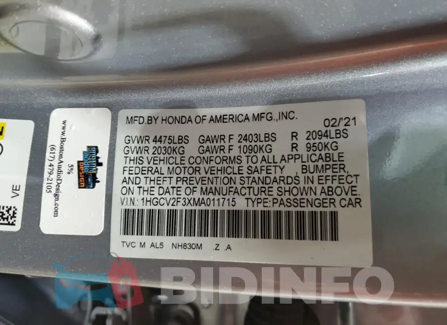 1HGCV2F3XMA011715 Photo# 12