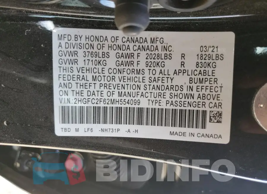 2HGFC2F62MH554099 Photo# 12
