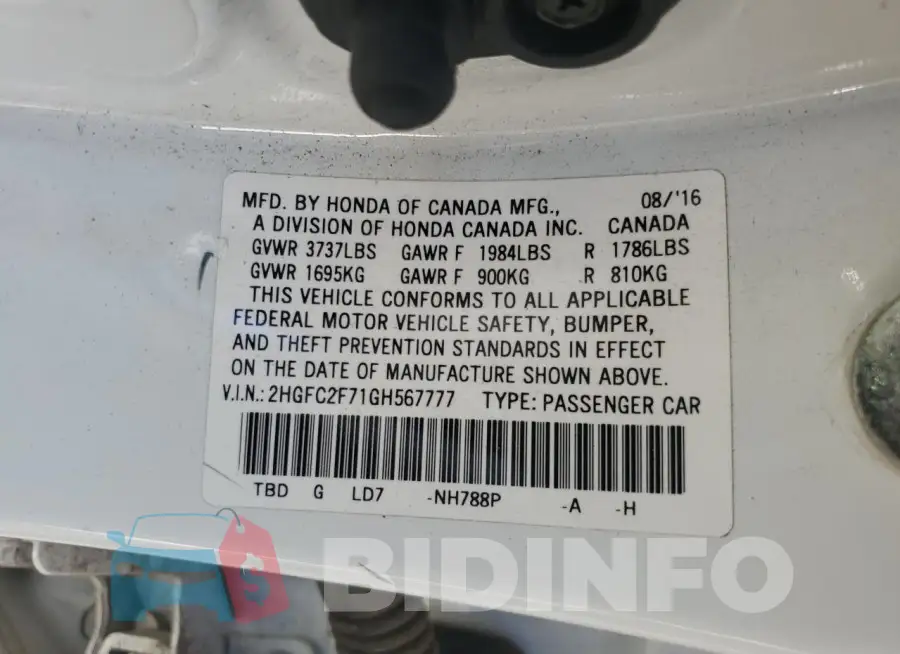 2HGFC2F71GH567777 Photo# 12
