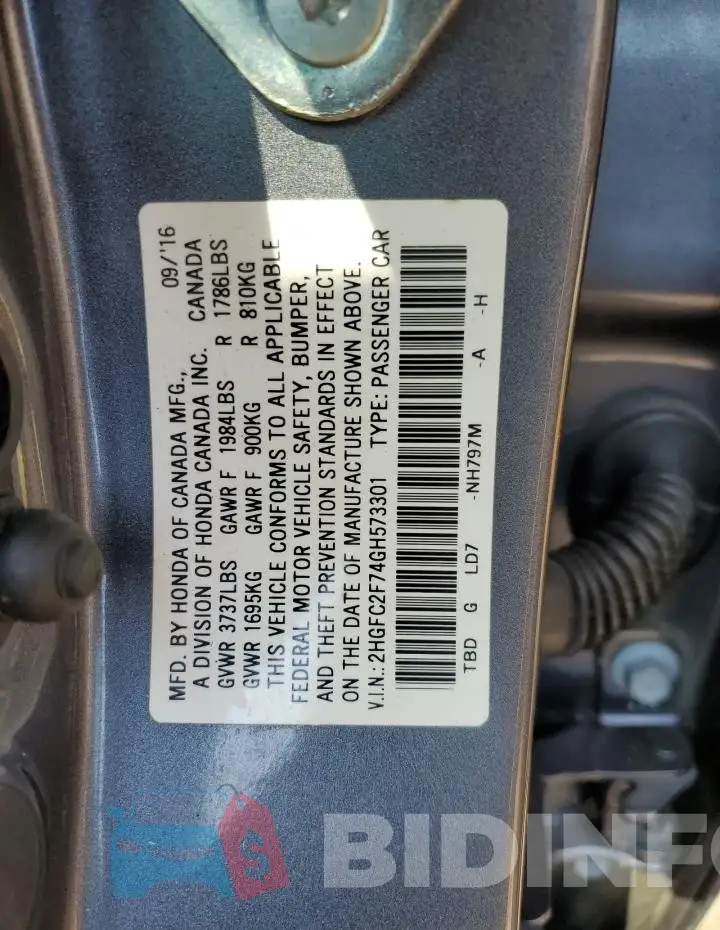 2HGFC2F74GH573301 Photo# 12