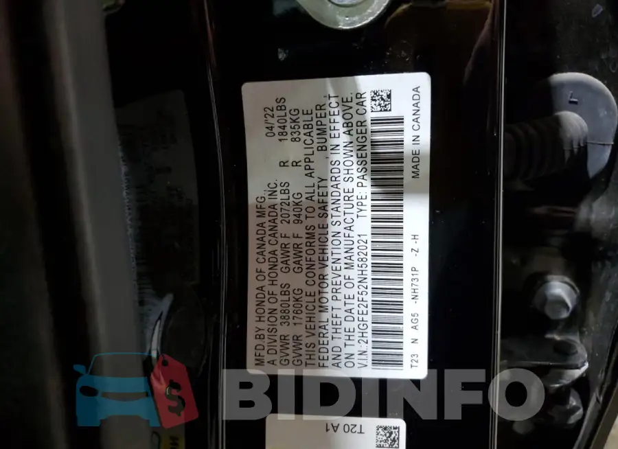 2HGFE2F52NH582021 Photo# 12