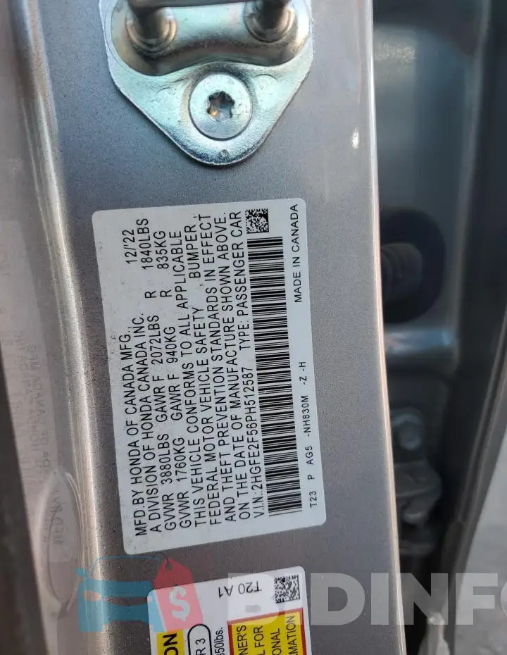 2HGFE2F56PH512587 Photo# 12