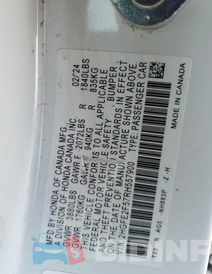 2HGFE2F57RH557900 Photo# 12