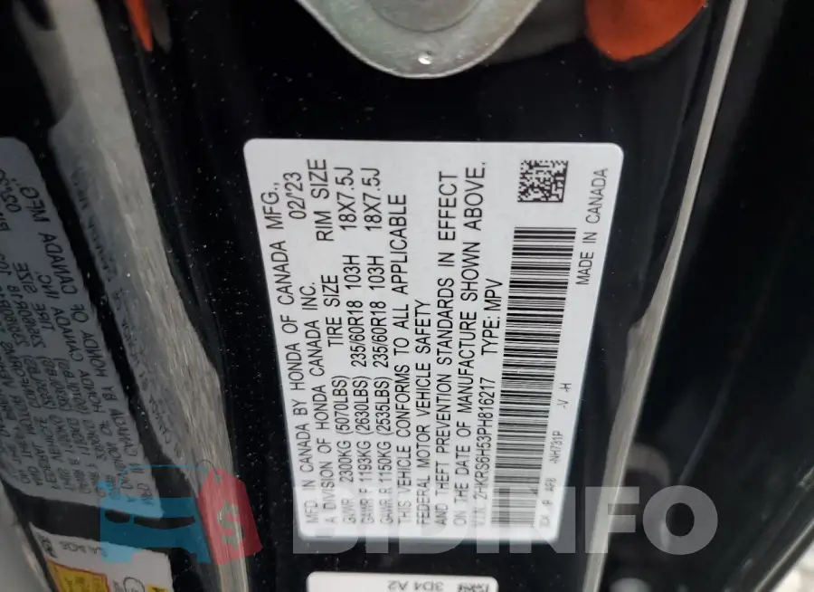 2HKRS6H53PH816217 Photo# 13