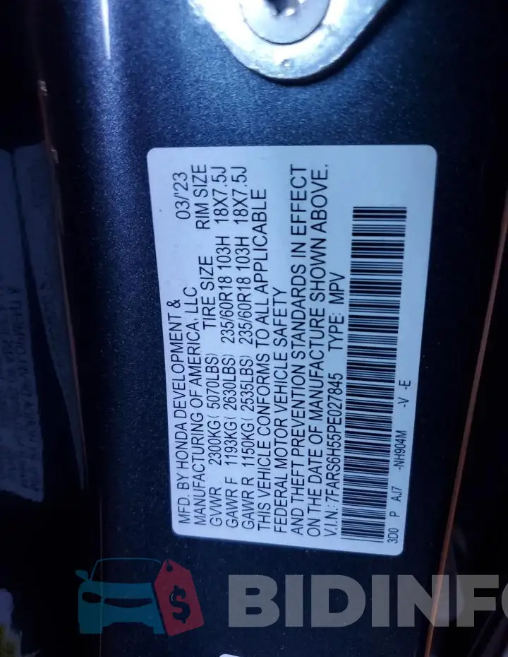 7FARS6H55PE027845 Photo# 12