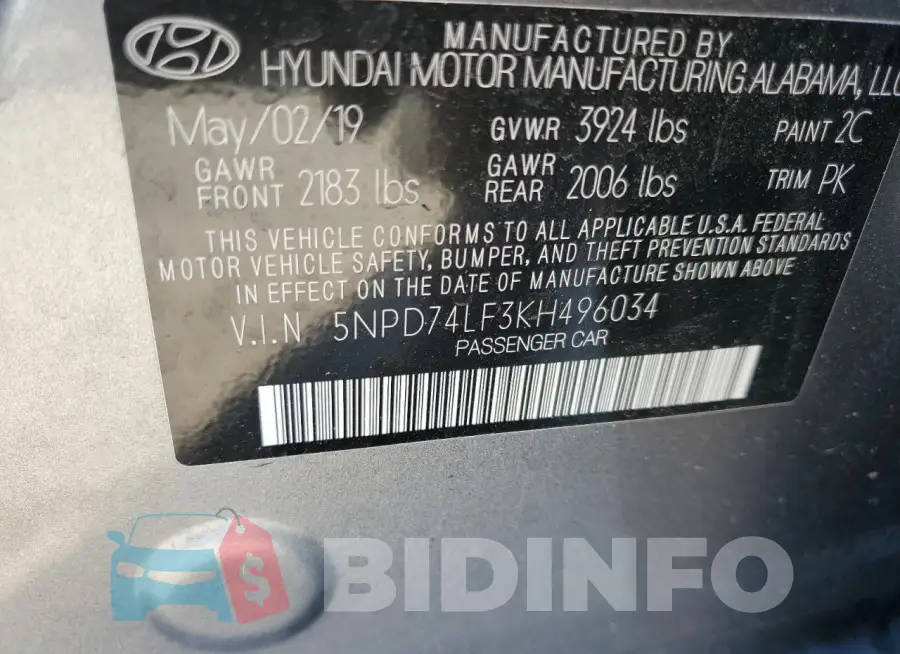5NPD74LF3KH496034 Photo# 13