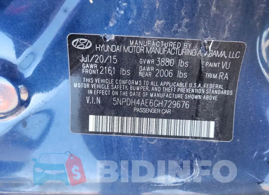 5NPDH4AE6GH729676 Photo# 12