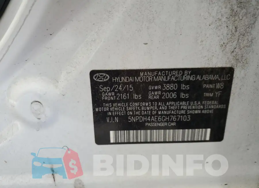 5NPDH4AE6GH767103 Photo# 12