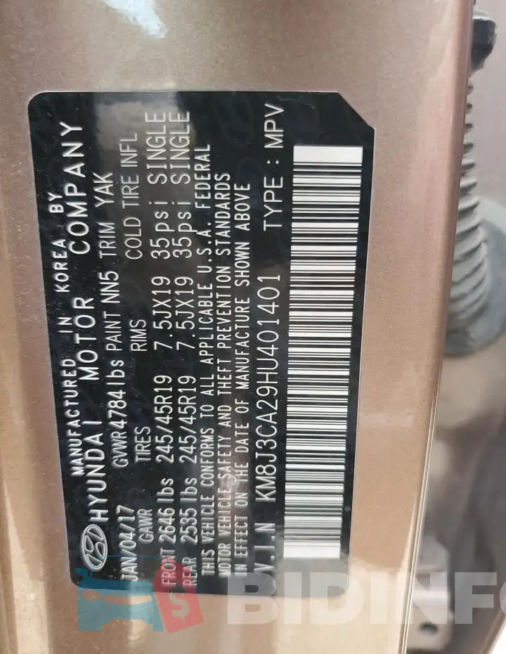 KM8J3CA29HU401401 Photo# 14