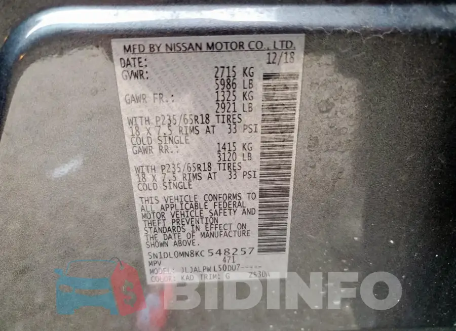 5N1DL0MN8KC548257 Photo# 14