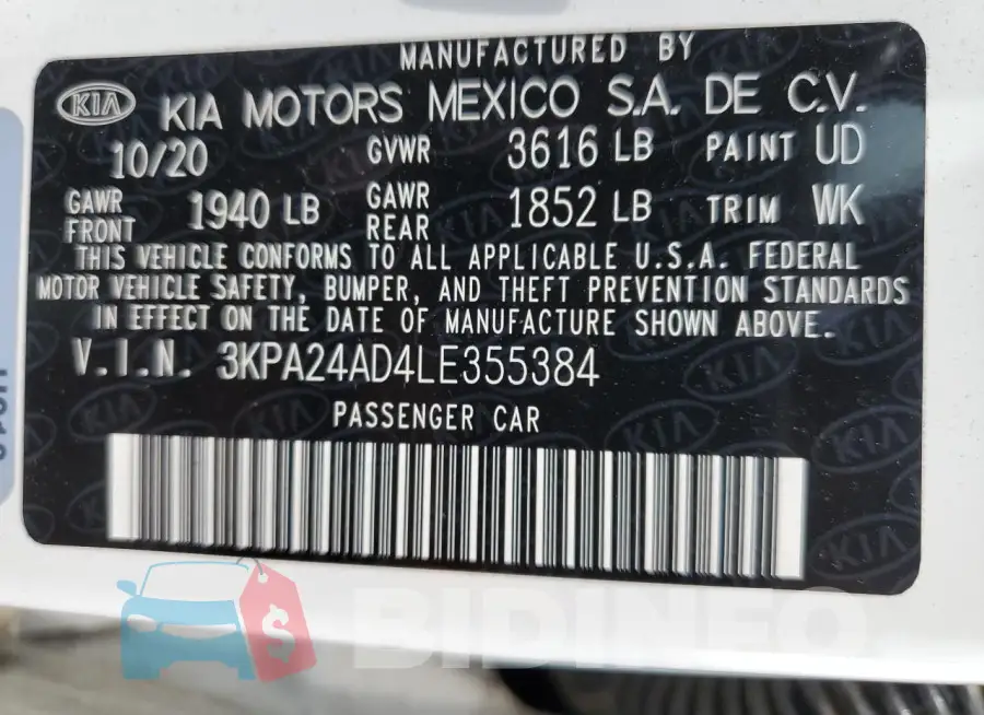 3KPA24AD4LE355384 Photo# 12