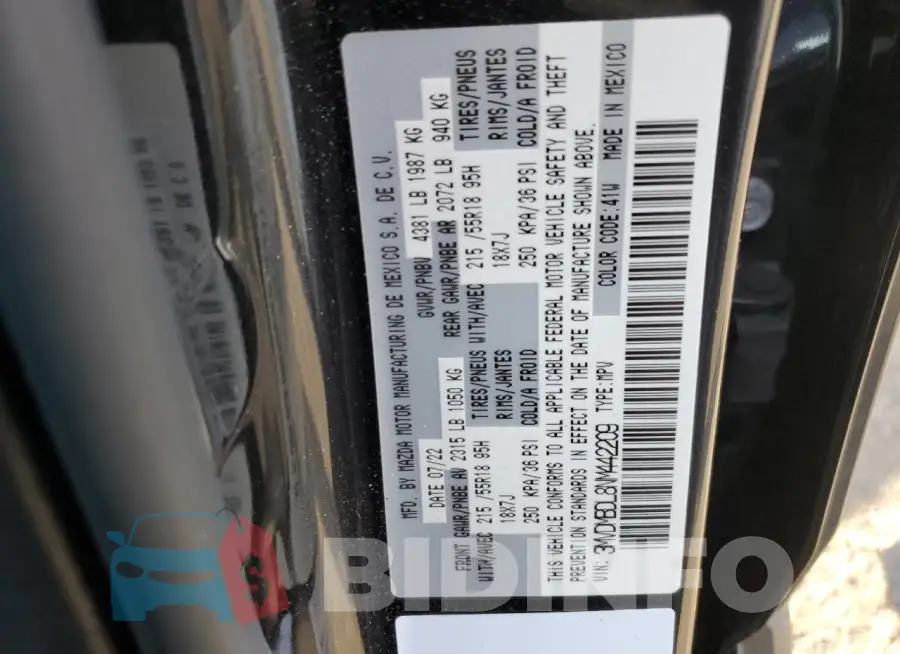 3MVDMBDL8NM442209 Photo# 12