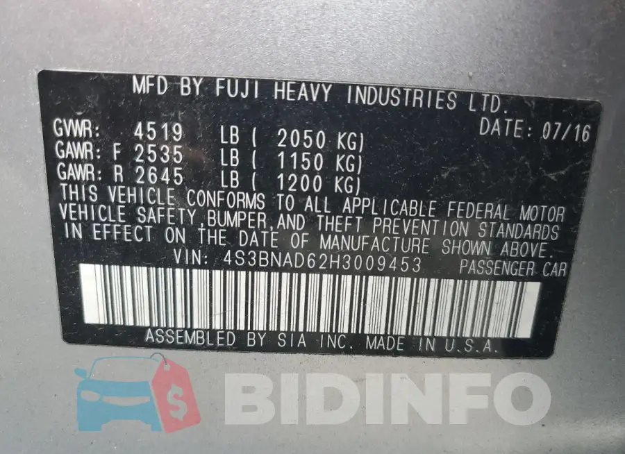 4S3BNAD62H3009453 Photo# 12