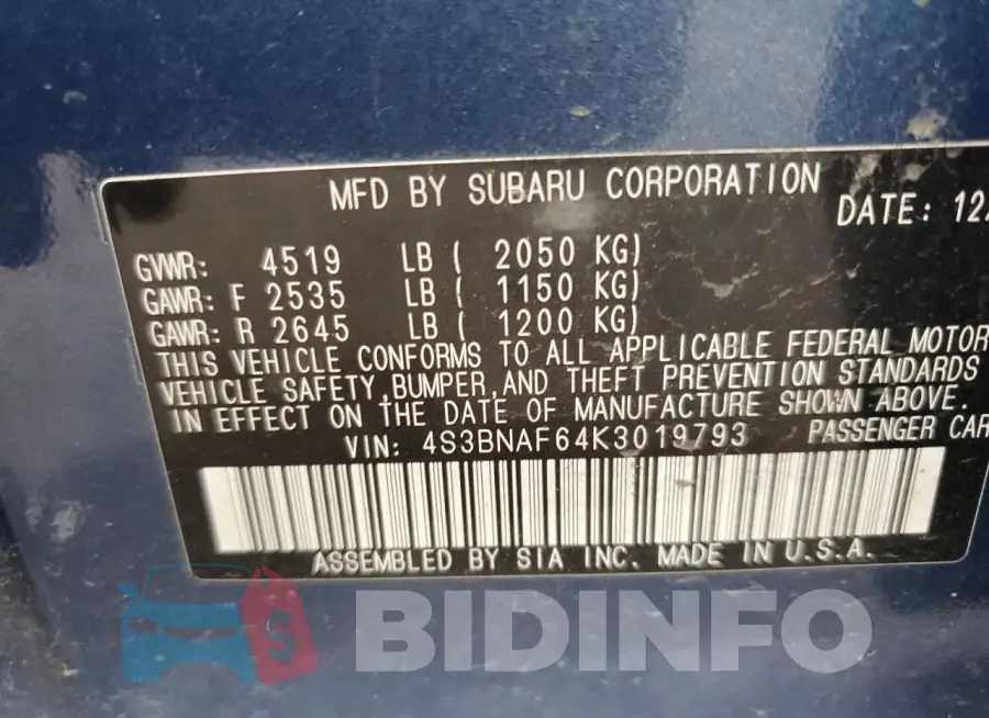 4S3BNAF64K3019793 Photo# 13