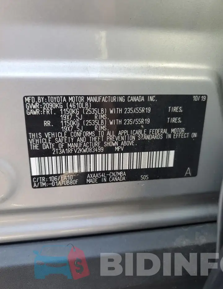 2T3A1RFV2KW083499 Photo# 13