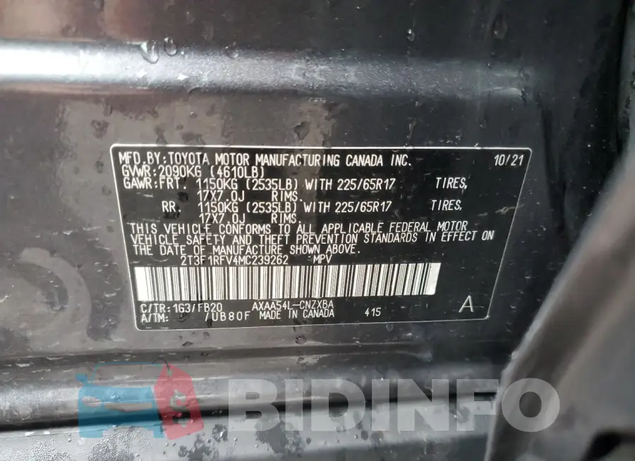 2T3F1RFV4MC239262 Photo# 13