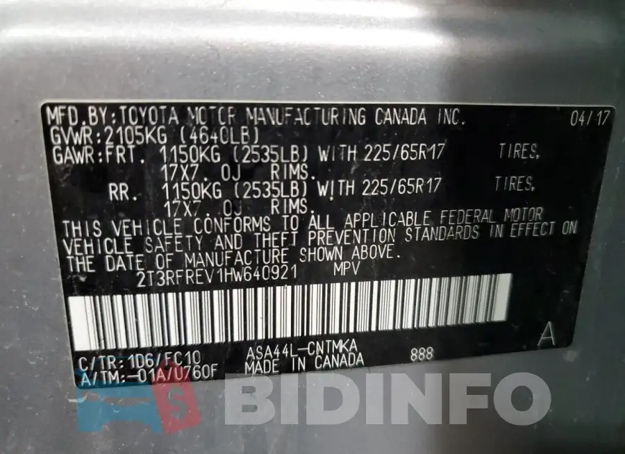 2T3RFREV1HW640921 Photo# 13