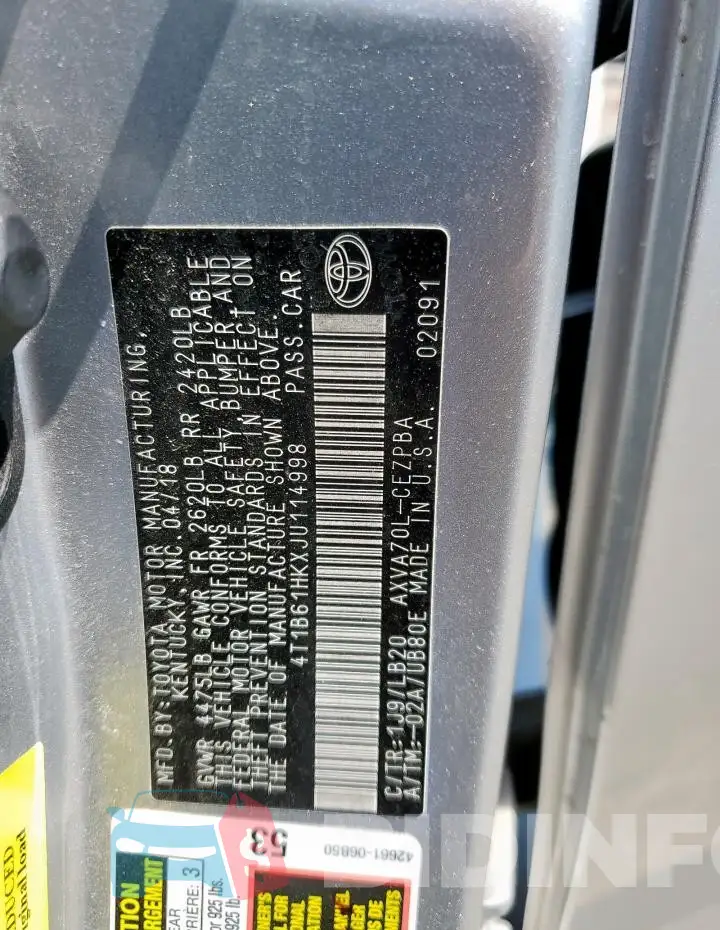 4T1B61HKXJU114998 Photo# 12