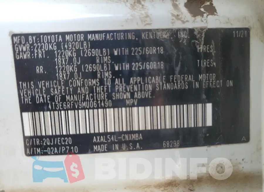 4T3E6RFV9MU061490 Photo# 14