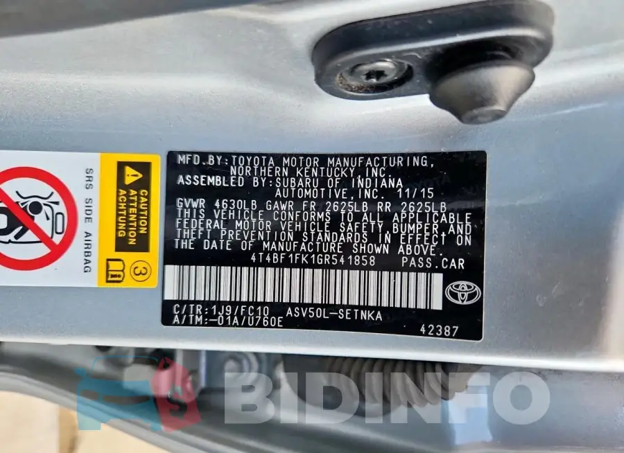 4T4BF1FK1GR541858 Photo# 12