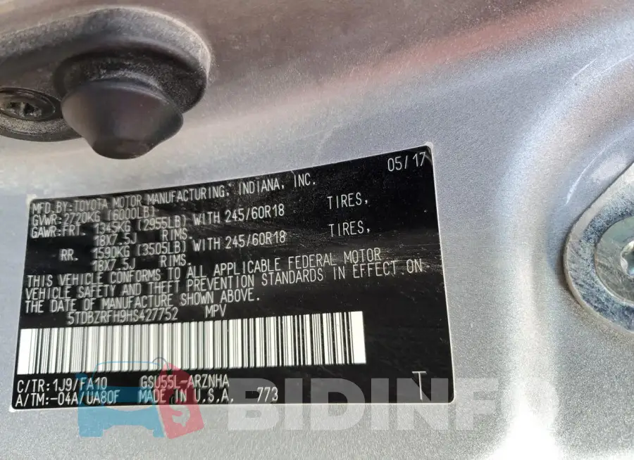 5TDBZRFH9HS427752 Photo# 12