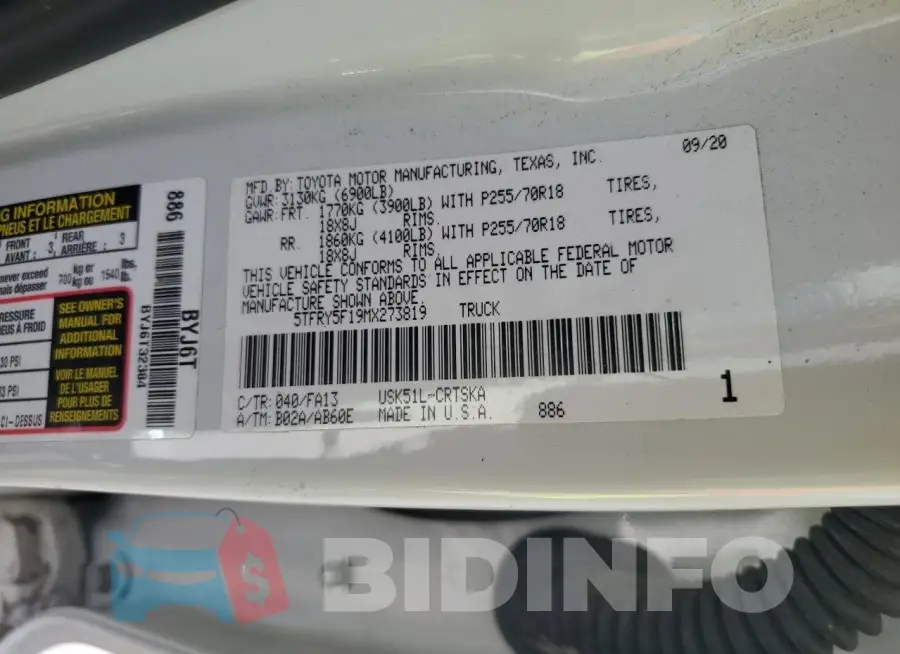 5TFRY5F19MX273819 Photo# 12