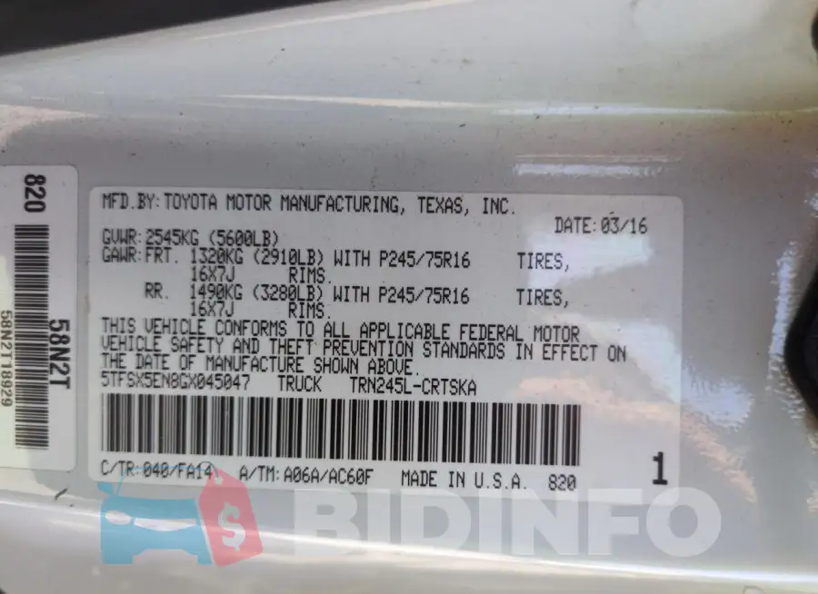 5TFSX5EN8GX045047 Photo# 13