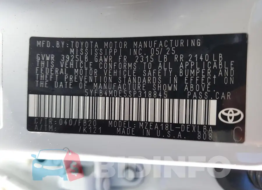 5YFB4MDE5SP318845 Photo# 12