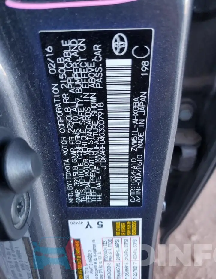 JTDKARFU4G3007918 Photo# 13