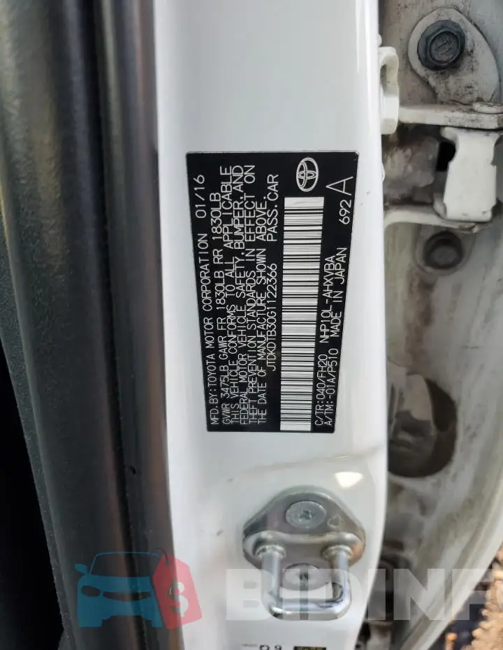 JTDKDTB30G1122366 Photo# 12