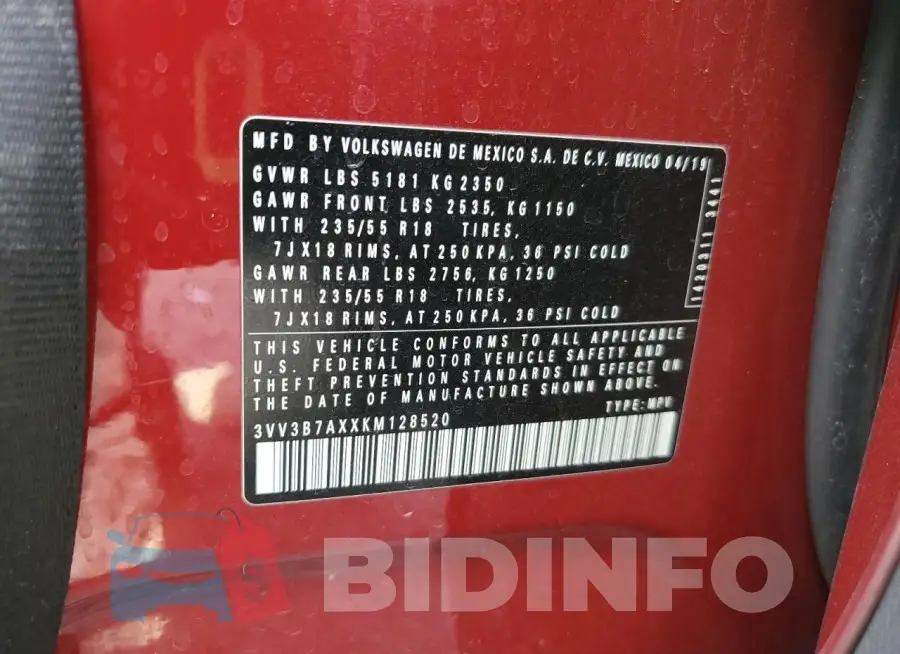 3VV3B7AXXKM128520 Photo# 14
